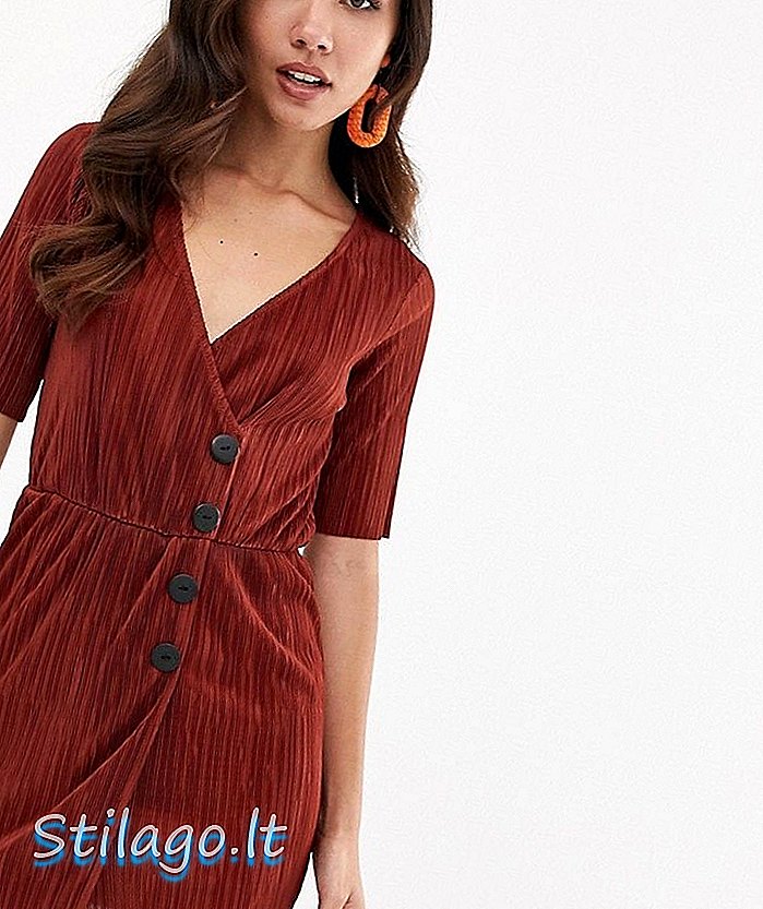 ASOS DESIGN plisse φόρεμα με κουμπιά-Κόκκινο