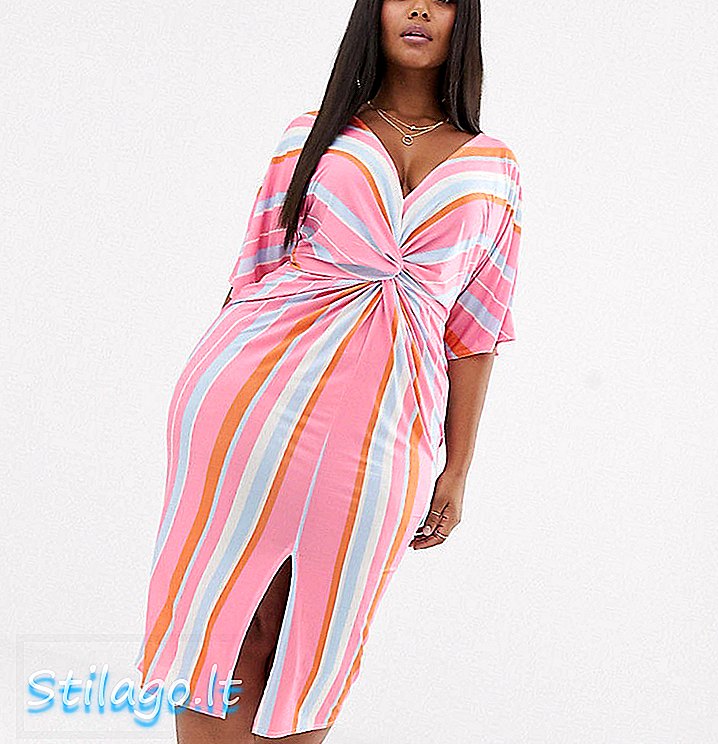 Missguided Plus - Robe midi torsadée sur le devant en rayures-Multi