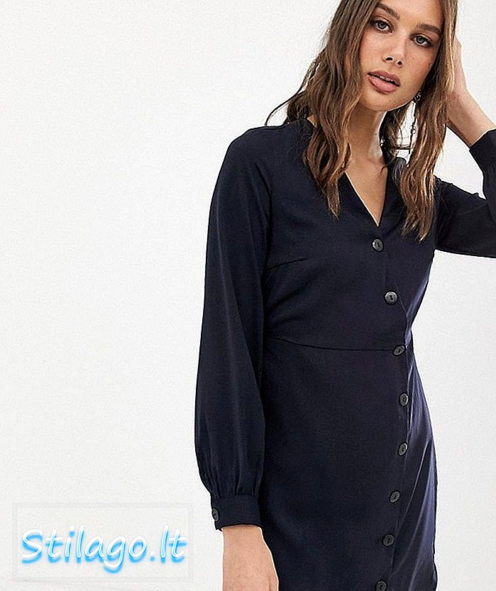 Vero Moda кнопка через мини-платье с длинным рукавом-темно-синий