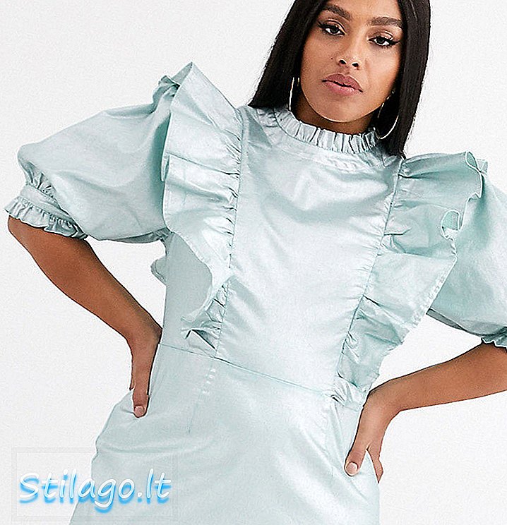 ASOS DESIGN Μεταλλικό φόρεμα με καμπύλη τζιν με ψηλό λαιμό και διακοσμητική λεπτομέρεια-Multi