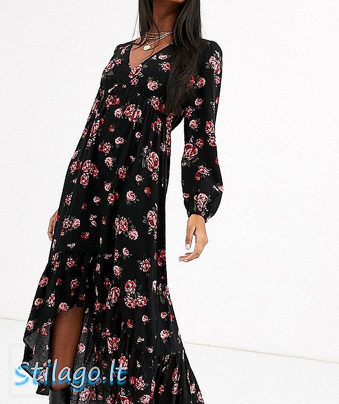 Stradivarius ditsy vestido midi de manga larga floral-Multi