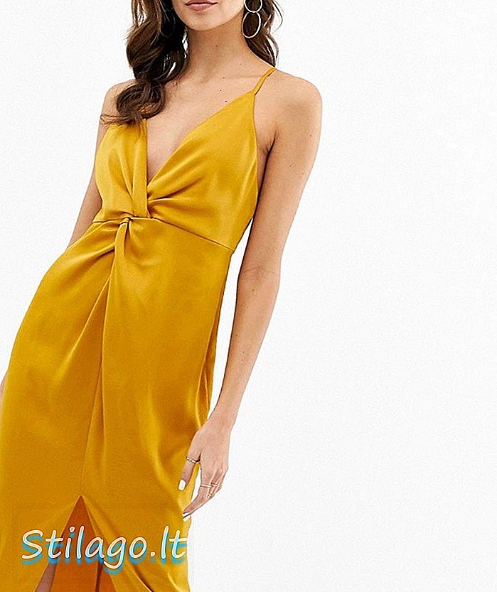 ASOS DESIGN midi strappy cami kjole med knude foran springet i satin-guld