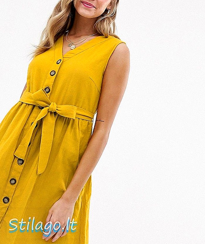 Kawałek guzika wiązana z przodu mini sundress-Yellow