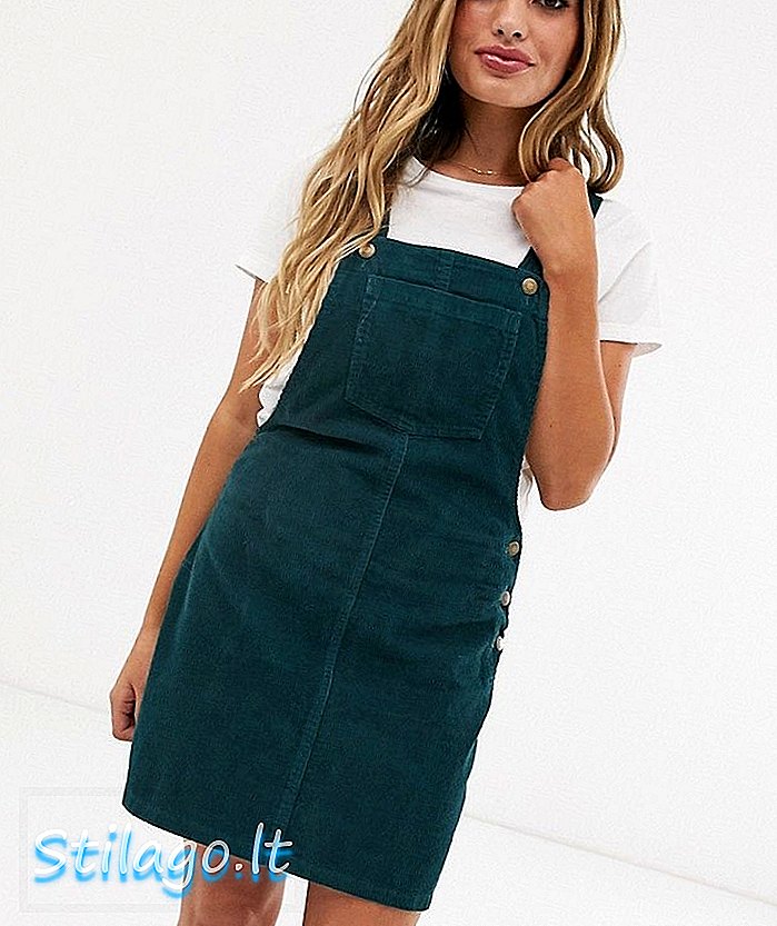 Brave Soul alexa dungaree dress in cord-Green