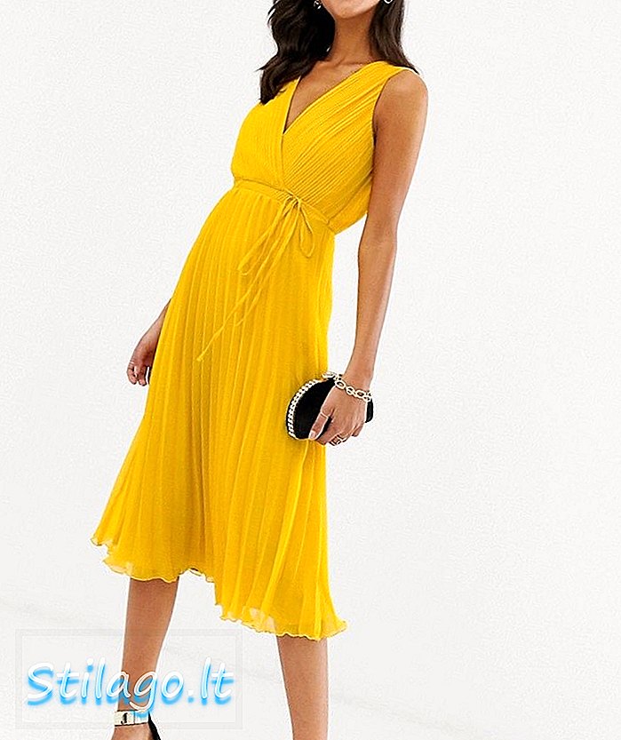 ASOS DESIGN vikle midi-kjole med midje og plisseskjørt-gul