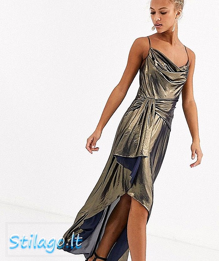 Forever New metallic midi-jurk met gedrapeerde halslijn in goud