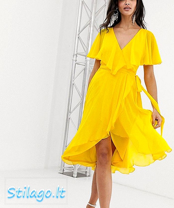 Sukienka midi z dekoltem w szpic ASOS DESIGN - żółta