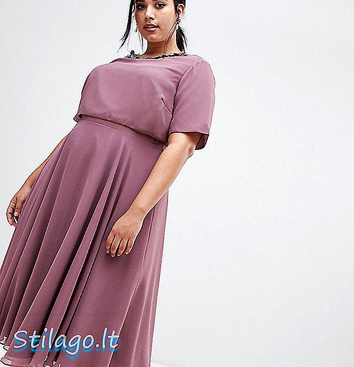 ASOS DESIGN Curi midi šaty s 3D zdobeným výstrihom-Purple