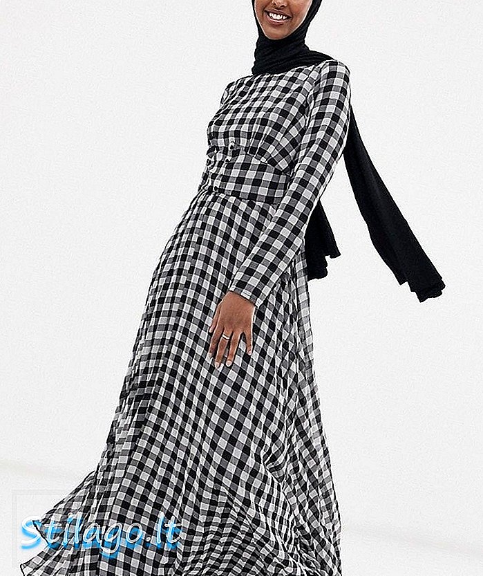 Plisowana sukienka maxi z guzikami ASOS DESIGN w seersucker w kratkę-Multi