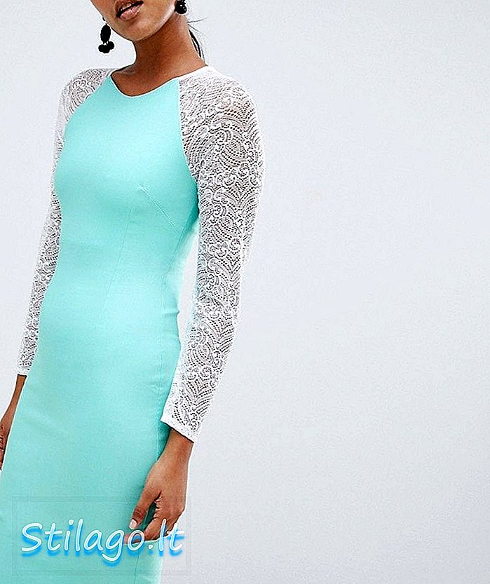 Vesper bodycon ruha kontrasztos csipke ujjú-zöld