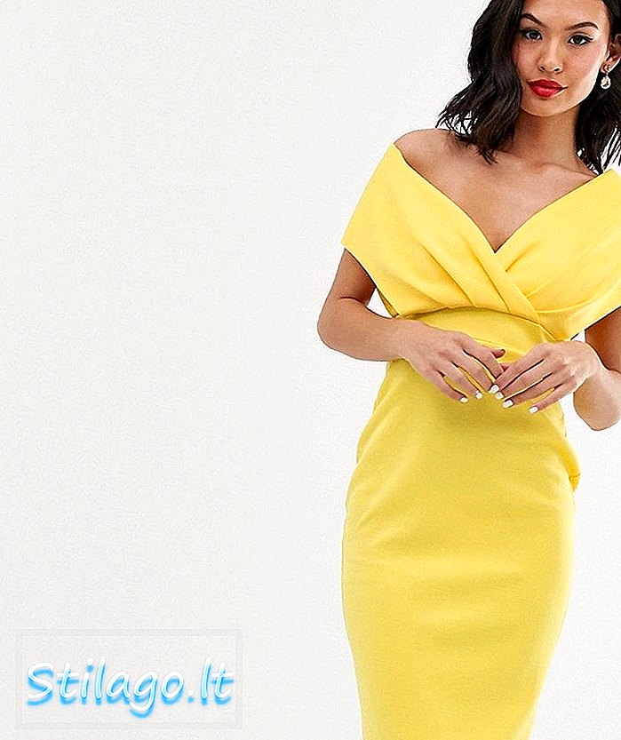 ASOS DESIGN midi-blyant kjole med faldet skulder med slipsdetaljer-gul
