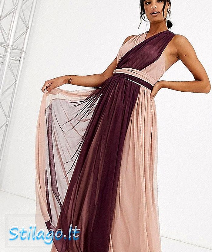 Maxi abito Anaya With Love in tulle a contrasto taupe e bordeaux