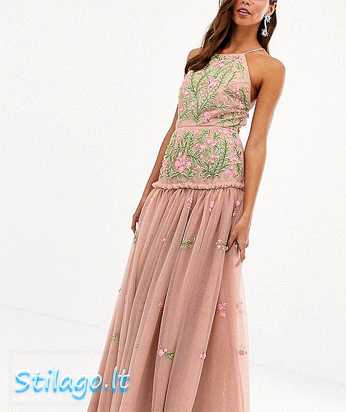 АСОС ЕДИТИОН ливадна цвјетна везена и шљокица маки хаљина с отвореним ружичастим леђима