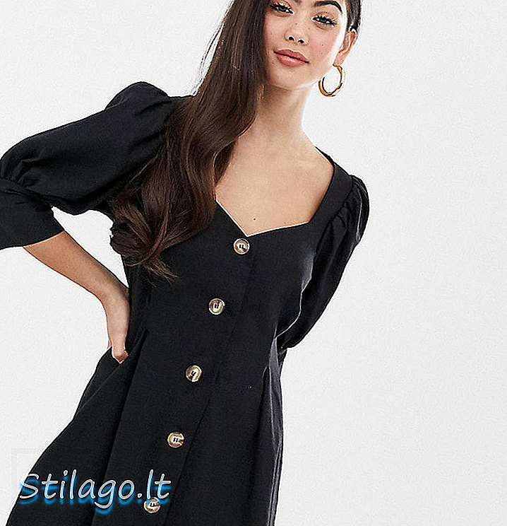 ASOS DESIGN Petite mini-jurk met ronde hals en knoop - Zwart
