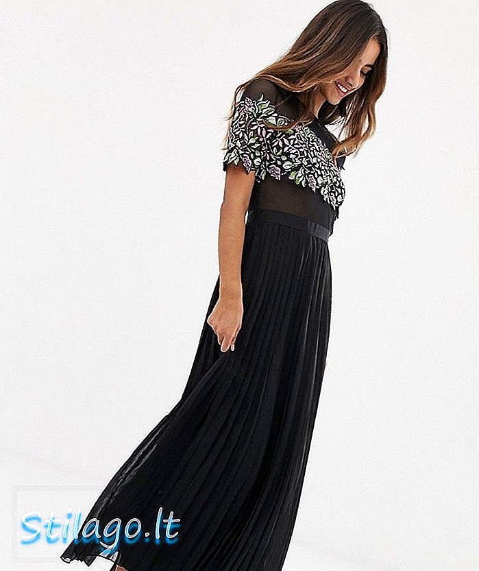 Dress Forever U maxi dengan perincian renda dalam warna hitam-Multi