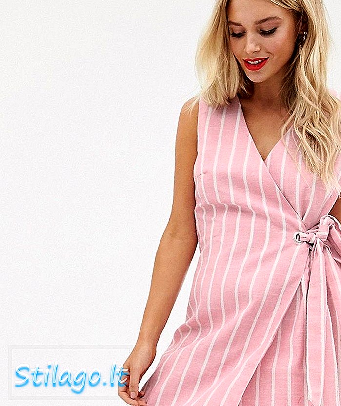 Glamorøs innpakning foran kjole i strukturert stripe-rosa