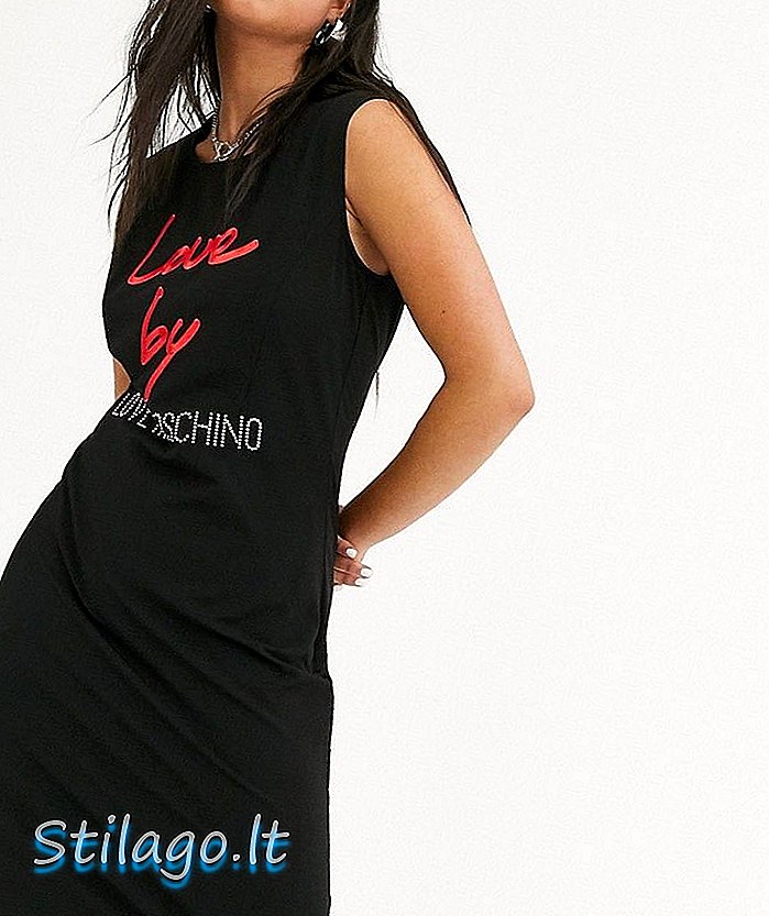 Meilė „Moschino love“ pagal logotipą, juodos spalvos suknelė be rankovių