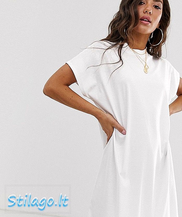 ASOS ڈیزائن آستین ٹی شرٹ لباس-سفید پر بڑا ہوا