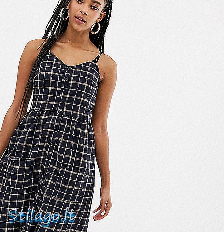 Dress midi depan butang Street Daisy di grid check-Navy