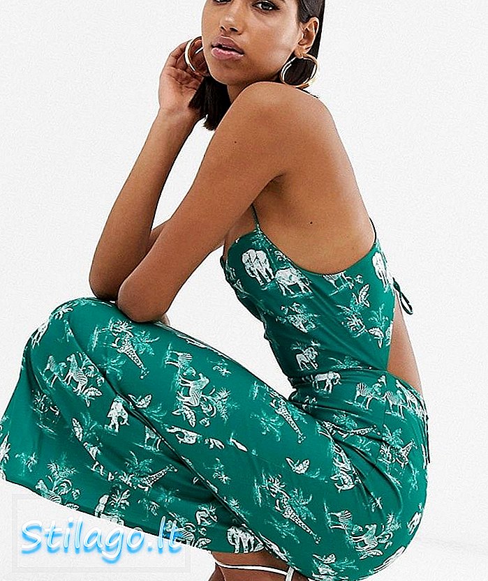 Fashion Union cami midi-kjole i safari-trykk-grønn
