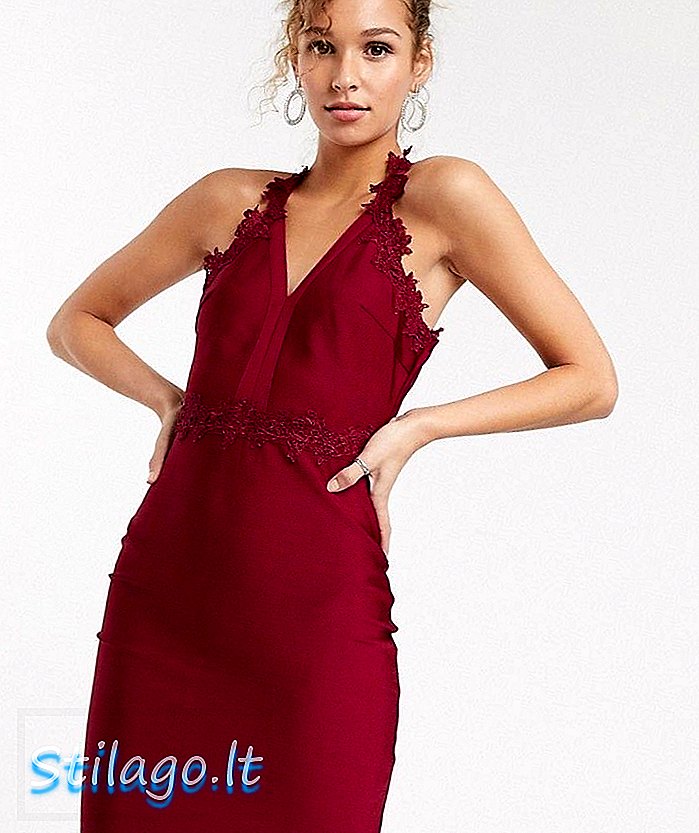 Rtěnkové tužkové šaty s háčkovaným krajkovým lemem v bobulové-červené