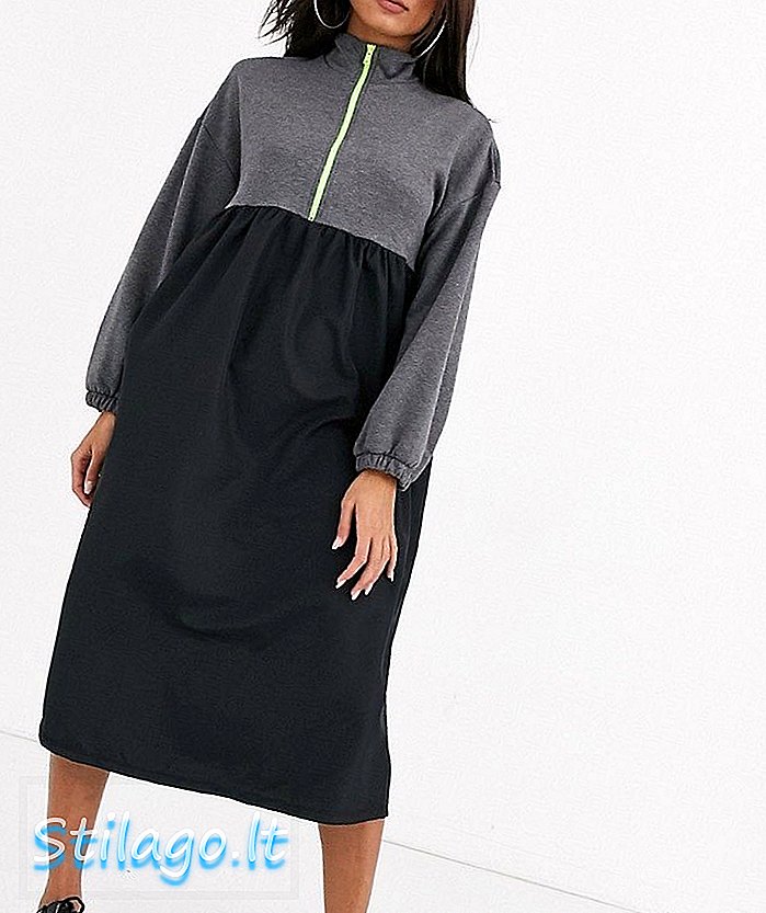 ASOS DESIGN pelēka sviedru kleita ar neona rāvējslēdzēju