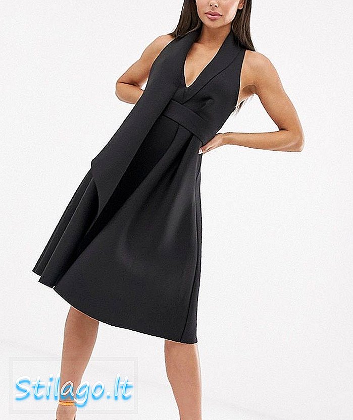 ASOS DESIGN rochie midi prom tux front faux minim-negru-negru