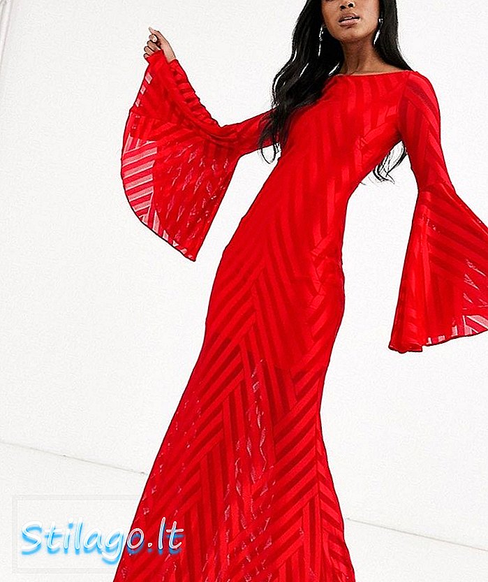 सिटी देवीची बेल स्लीव्ह मॅक्सी ड्रेस-रेड