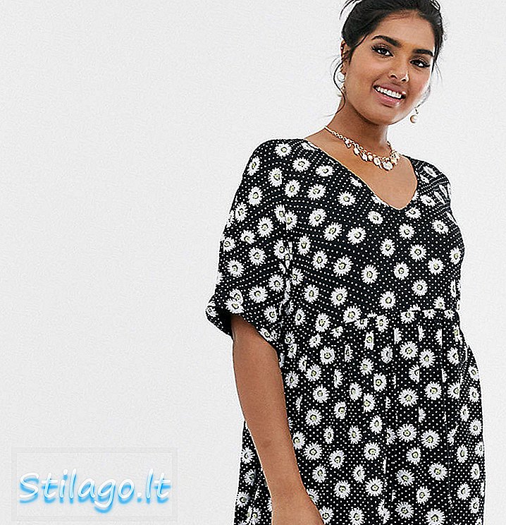 Onsdagens Girl Curve mini smock klänning i daisy spot print-Svart