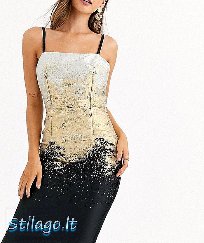 Little Mistress metallic jacquard midi blyantkjole i gull-svart