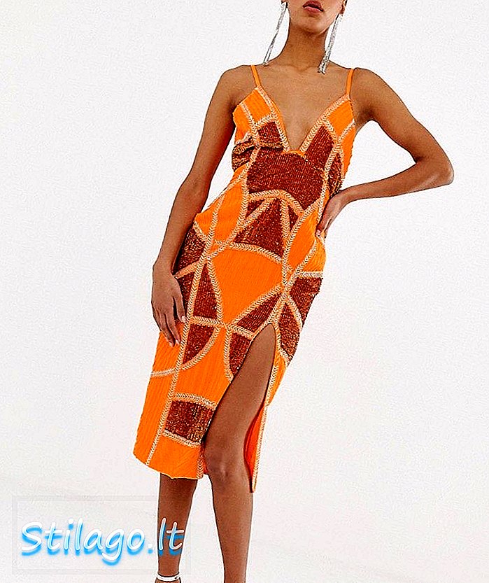 ASOS DESIGN 장식 된 패널이있는 섹시 펜슬 미디 드레스