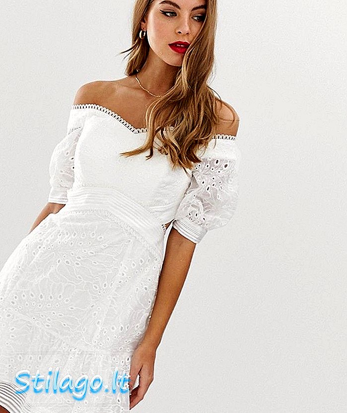 „Forever“ nauja brodinė brangioji kaklo bardotinė mini suknelė - balta