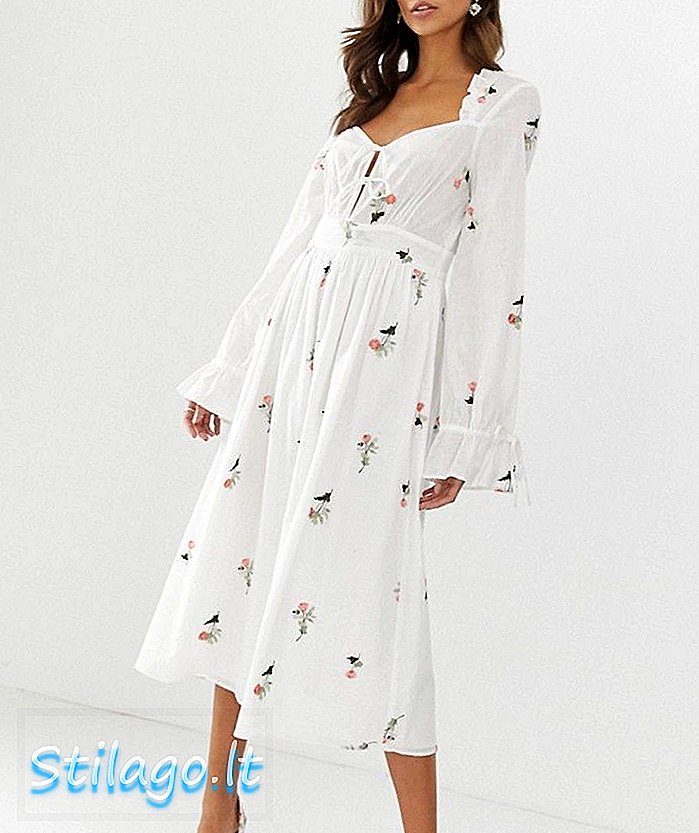 ASOS DESIGN Schatz Midi Kleid mit rundum Stickerei-Multi