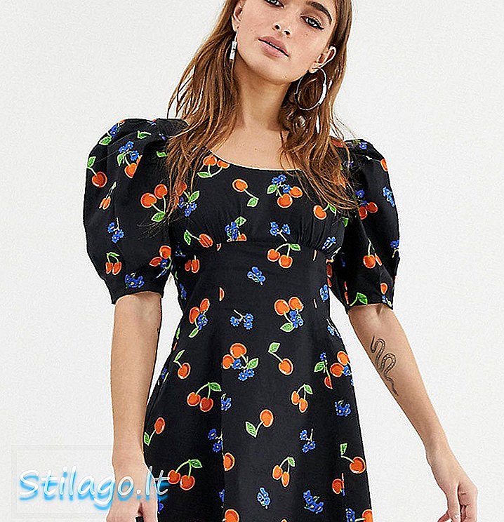 KOLLUSION Mini-kjole i kirsebærprint - Sort
