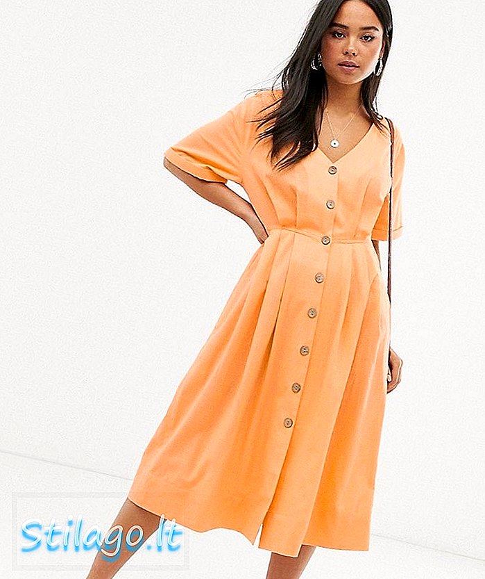 Slečna Selfridge midi šaty s gombíkom cez oranžovo-biele