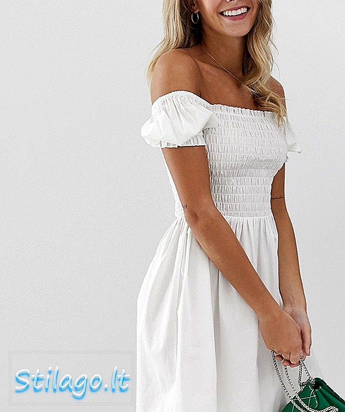 ASOS DESIGN - Mini-robe smockée en coton à encolure carrée et à encolure carrée - Blanc