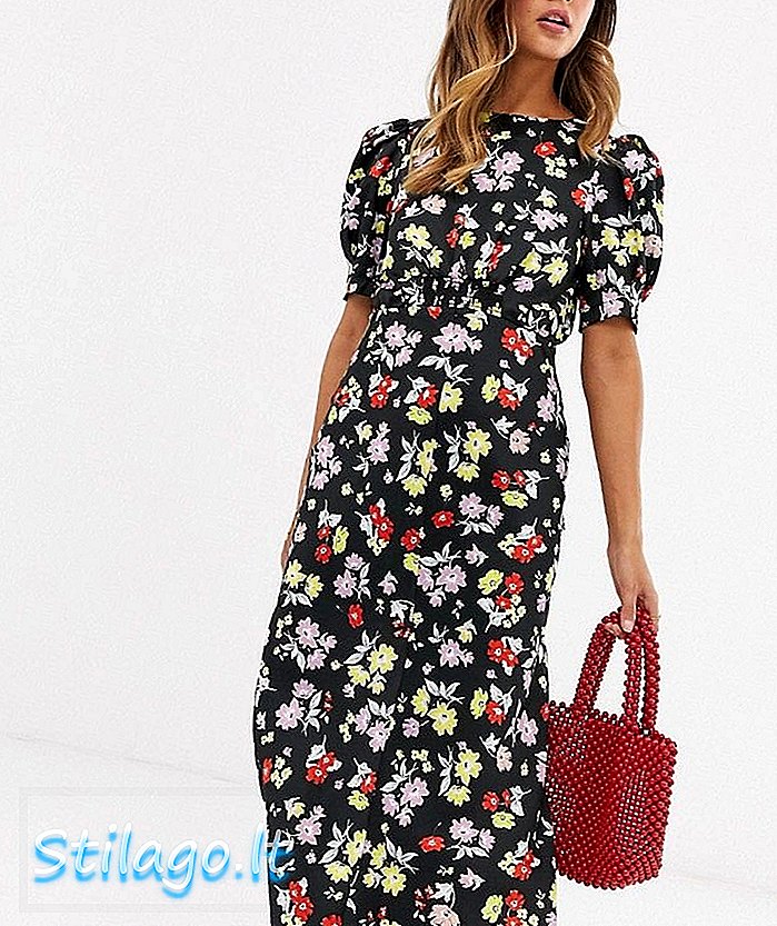ASOS DESIGN rochie midi cu ceai în imprimeu floral grunge luminos-Multi