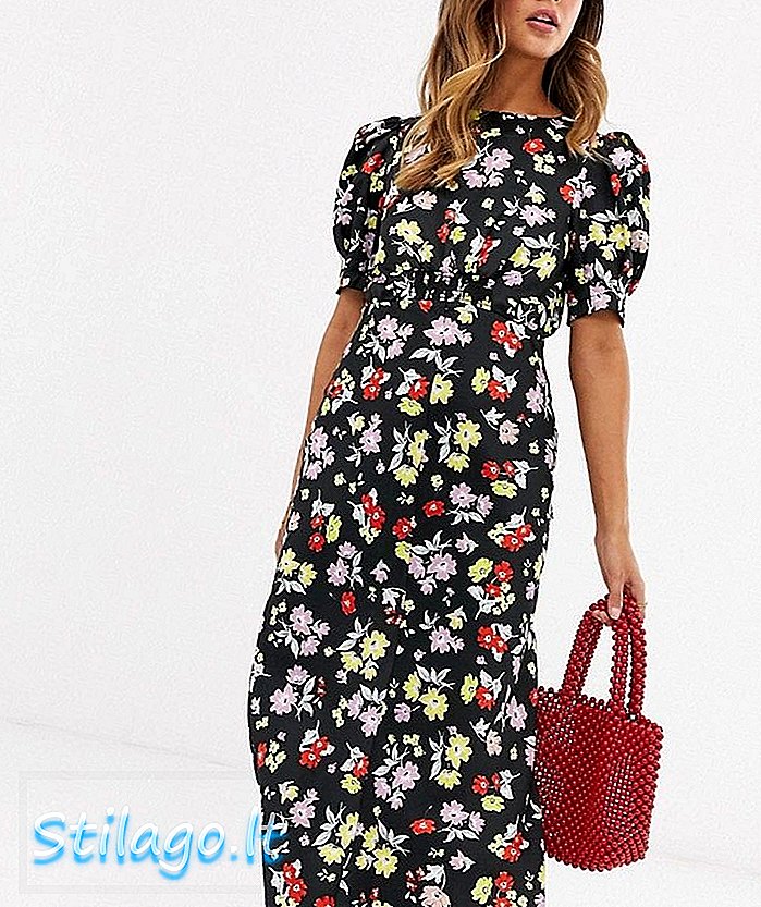 ASOS DESIGN - Robe thé mi-longue à imprimé floral grunge vif - Multicolore