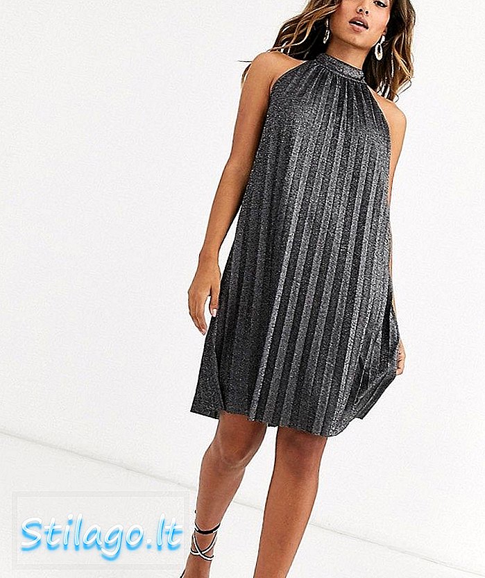 Y.A.S metallic geplooide mini-jurk met halternek - Zwart