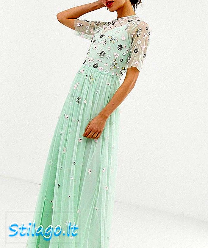 AngelEye kortærmet maxi-kjole med pyntet detalje-Grøn