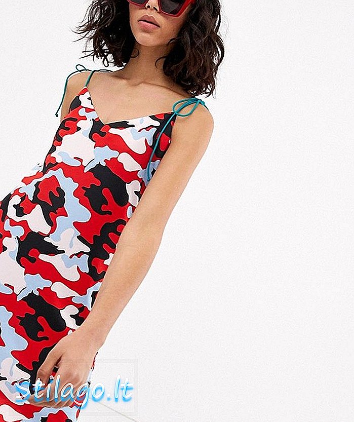 שמלת קאם מיני רועשת מאי עם קשרי ניגודיות - אדום