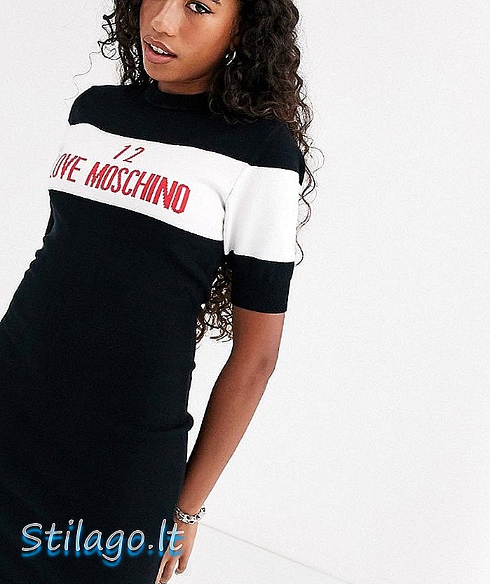 Rakkaus Moschino retro -hiihtotyyliin neulottu logo mekko-musta