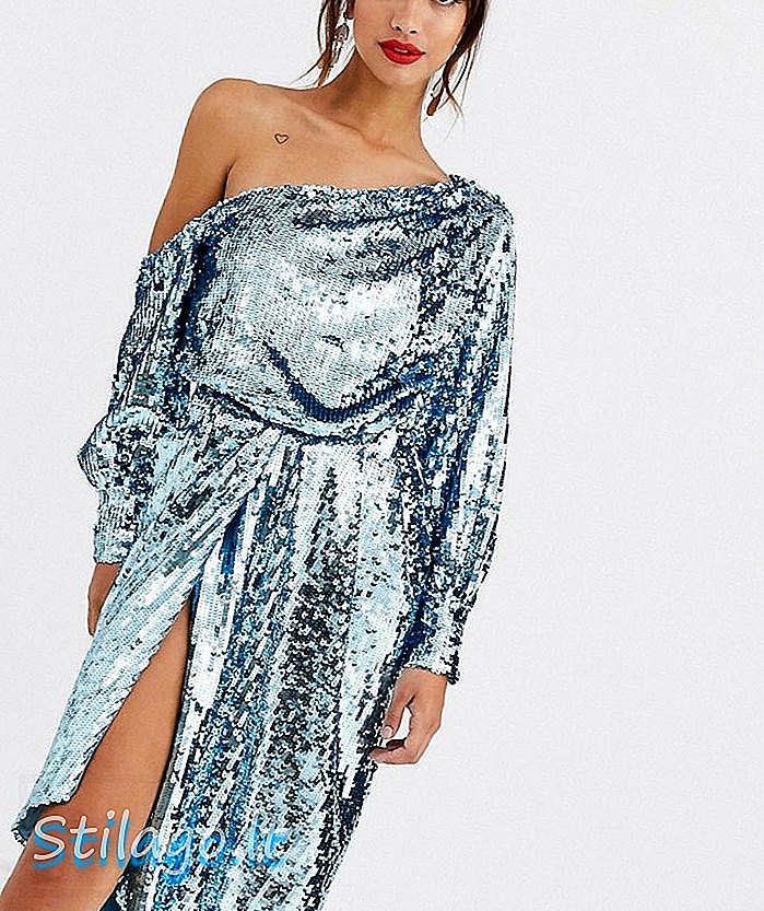 ASOS DESIGN - Vestito monospalla drappeggiato con paillettes blu