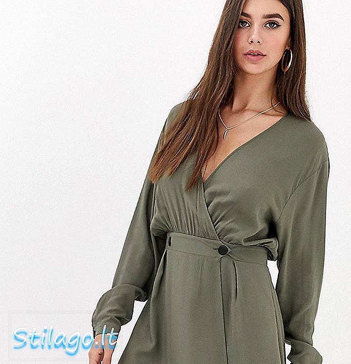 فستان قصير بتصميم ملفوف طويل من ASOS DESIGN - أخضر