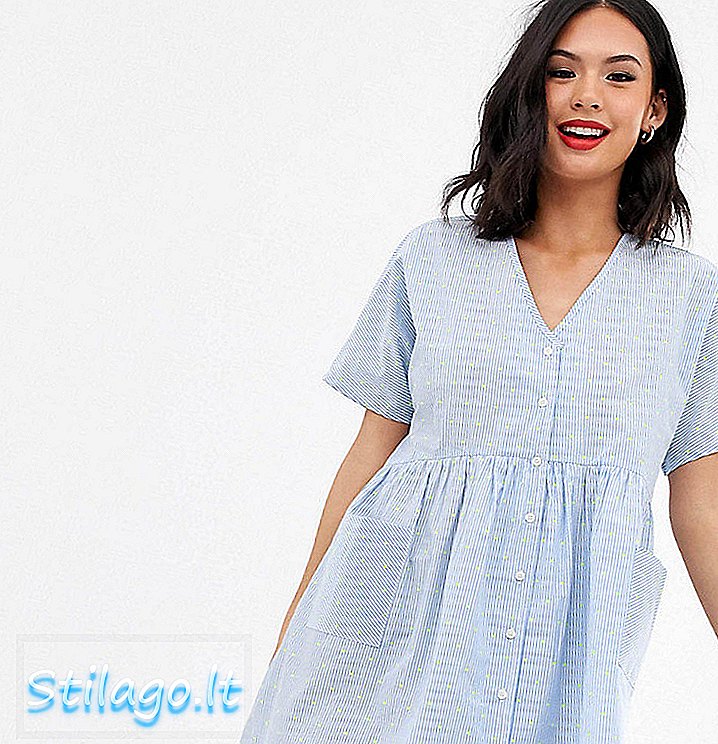 Onsdagens pige mini smock kjole i fluro spot stripe-Blue