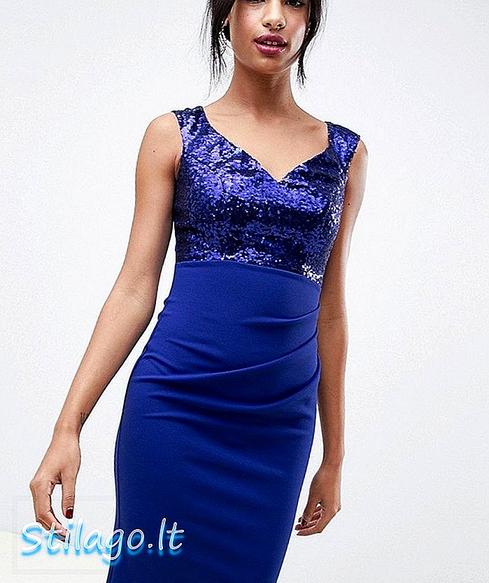 City Goddess fishtail midi-kjole med paljett øvre-blå