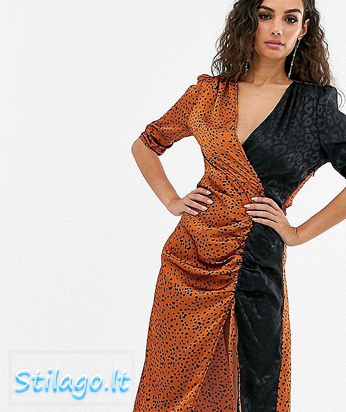 Opprørende Fortune ruched midi-kjole i blandet leopardprint-Multi