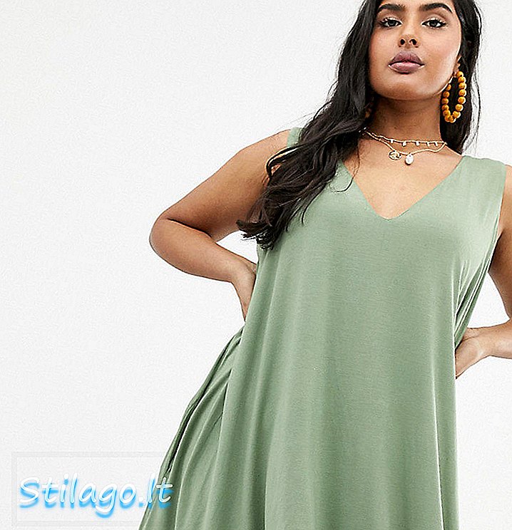Vestido swing exclusivo exclusivo de ASOS DESIGN Curve con bolsillos ocultos-Verde
