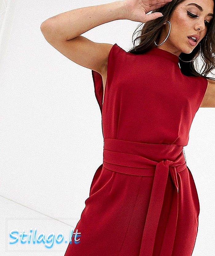 एएसओएस डिझाईन स्प्लिव्ह स्लीव्ह मिनी ड्रेस ओबीआय बेल्ट-रेडसह