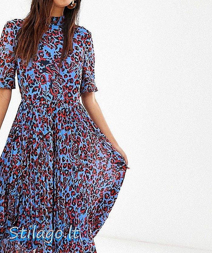 Whistles Jungle Cat Pleated Dress - Blue
